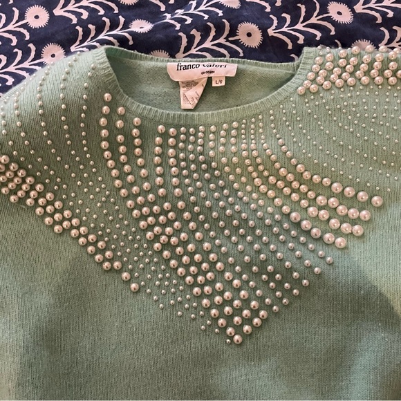 Vintage Mint Green Pearl Embellished Lambswool Angora Franco Valeri Sweater - Picture 4 of 8